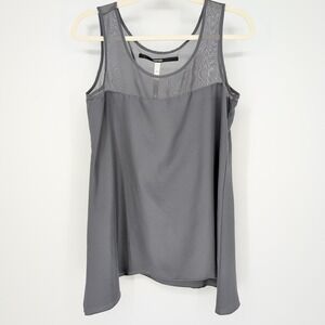 Kensie Gray Sleeveless Chiffon Blouse Sheer Mesh Yoke Flowy Tank Top Sz S